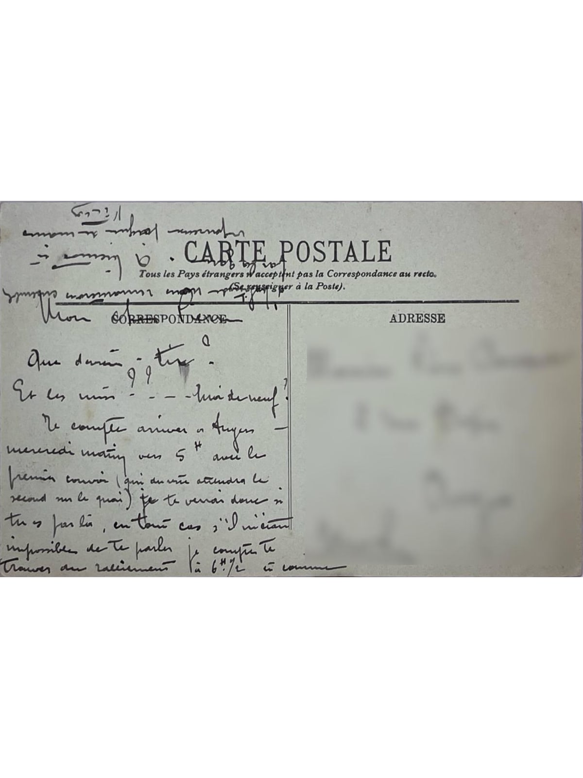 Verso de la carte postale
