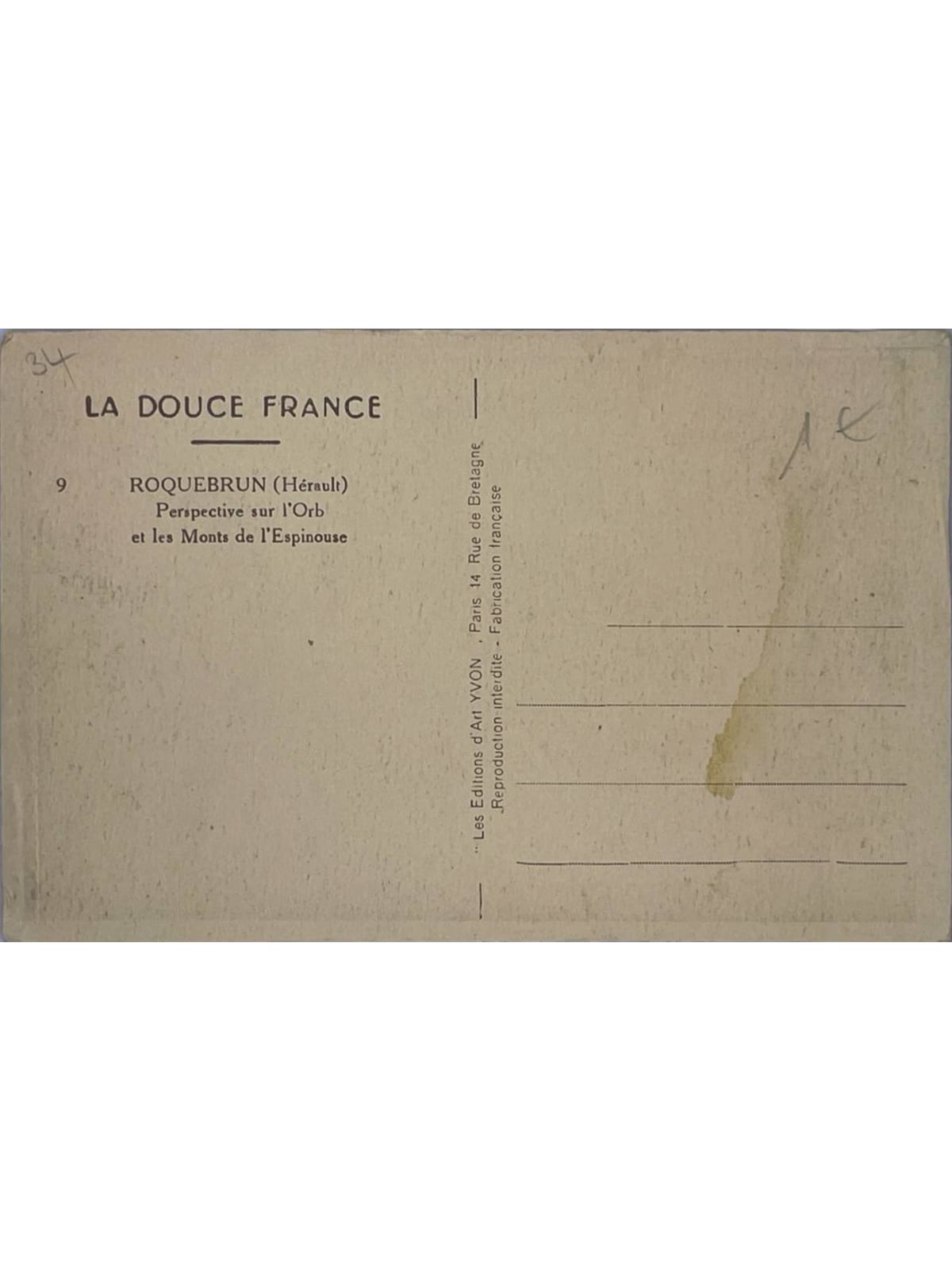 Verso de la carte postale