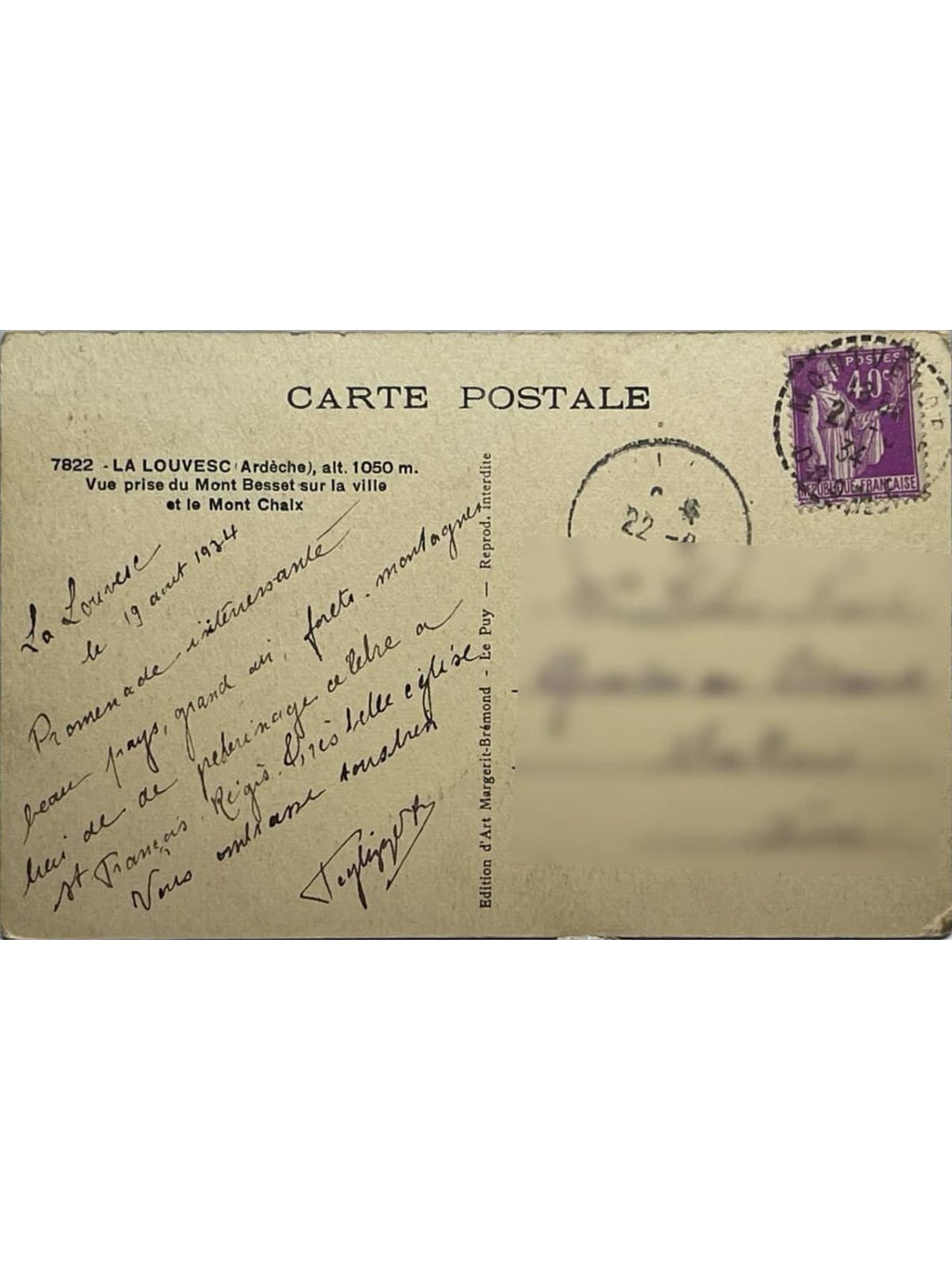 Verso de la carte postale