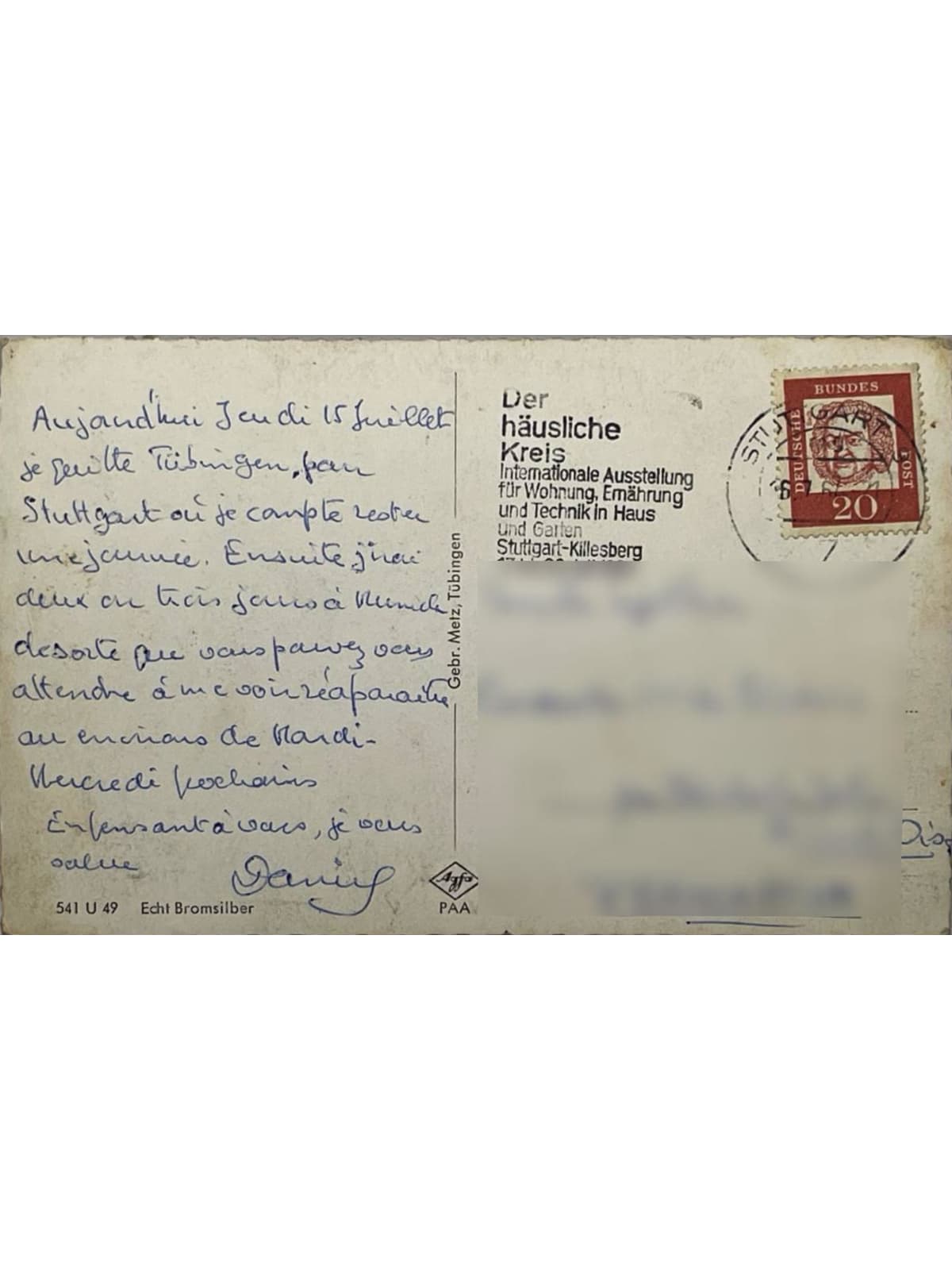 Verso de la carte postale