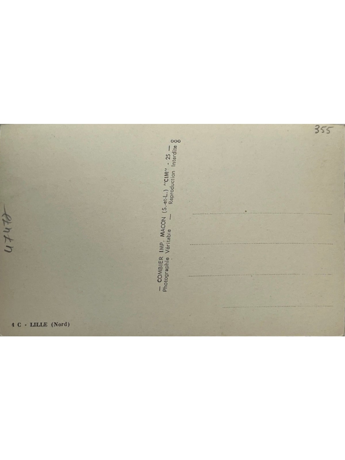 Verso de la carte postale