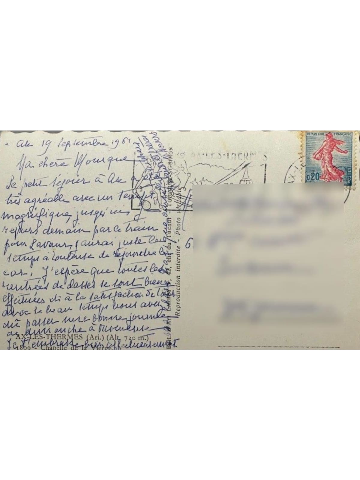 Verso de la carte postale