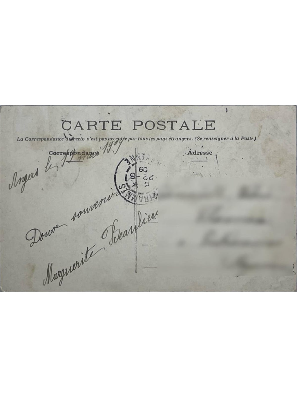 Verso de la carte postale