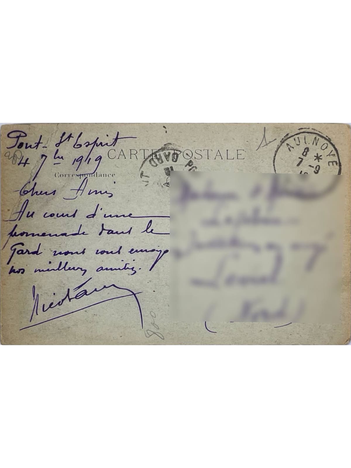Verso de la carte postale