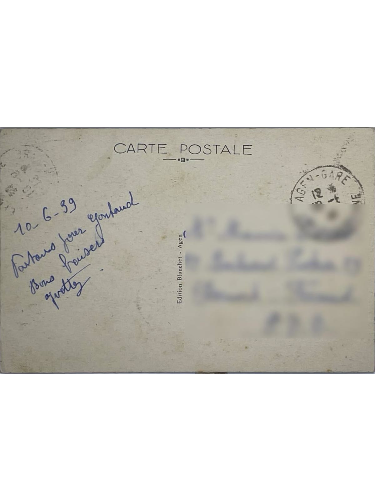 Verso de la carte postale