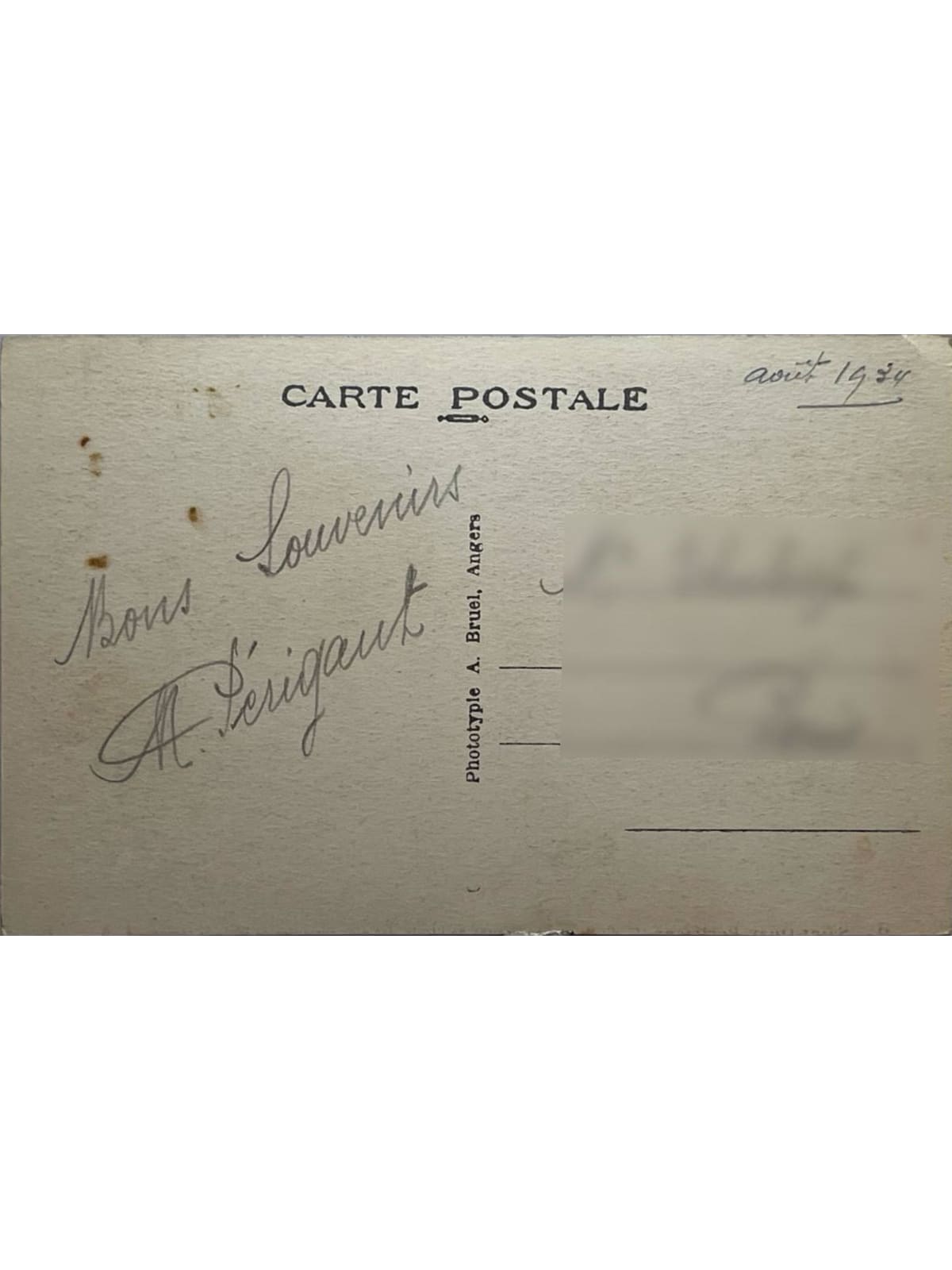 Verso de la carte postale