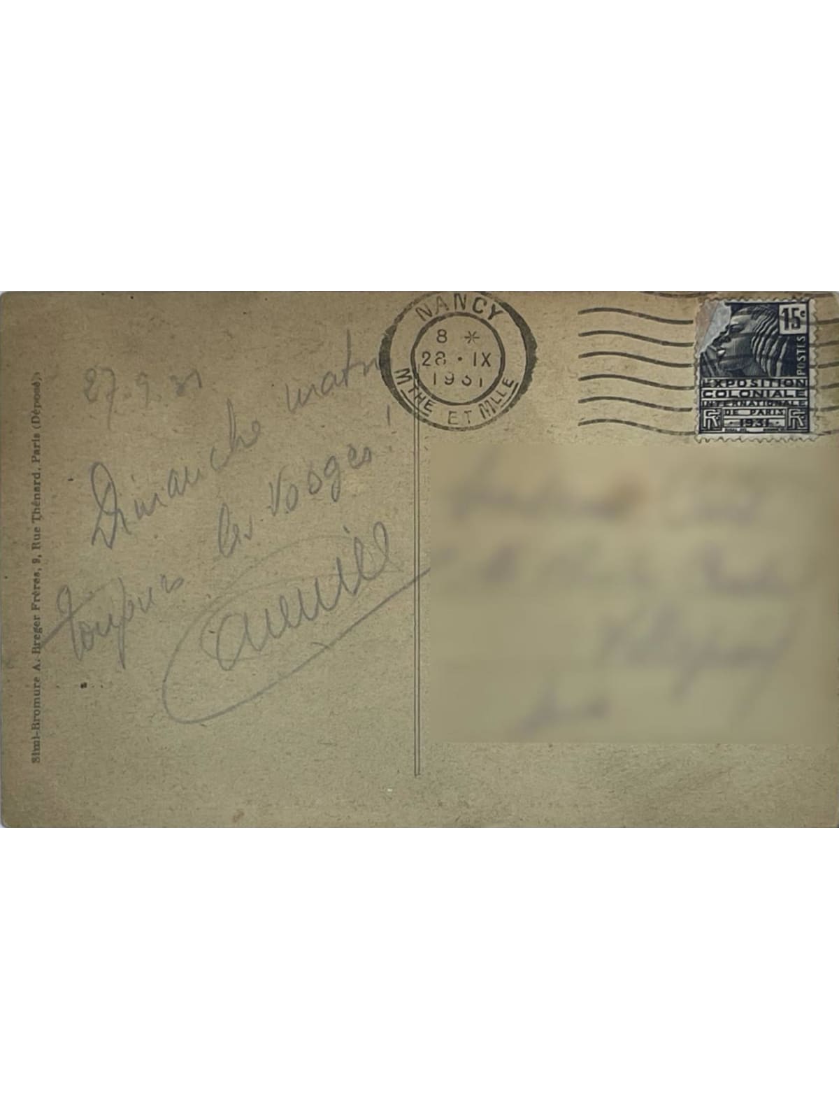 Verso de la carte postale
