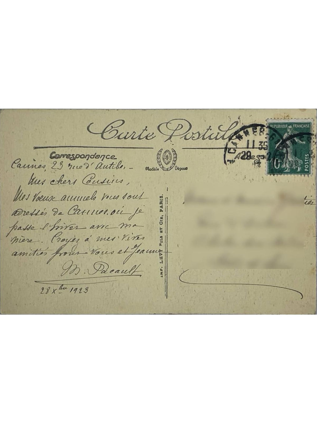 Verso de la carte postale
