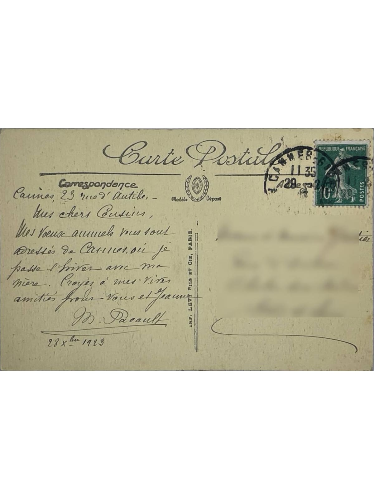 Verso de la carte postale