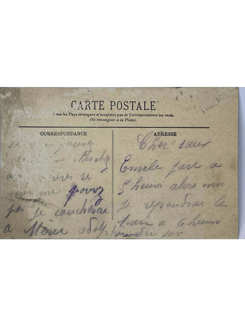 Verso de la carte postale