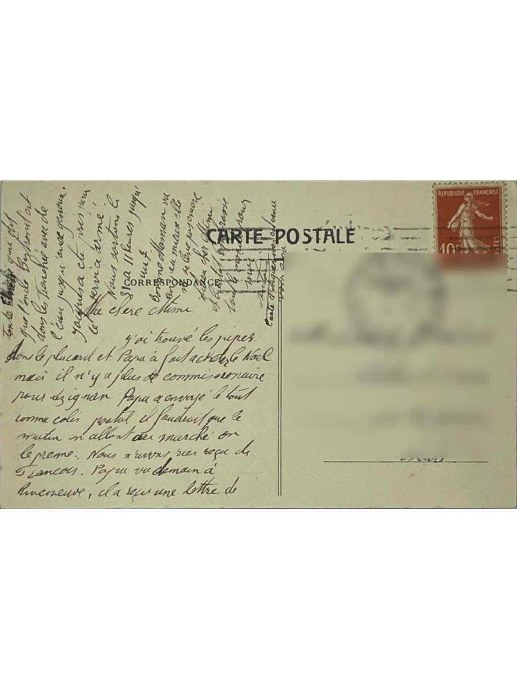 Verso de la carte postale