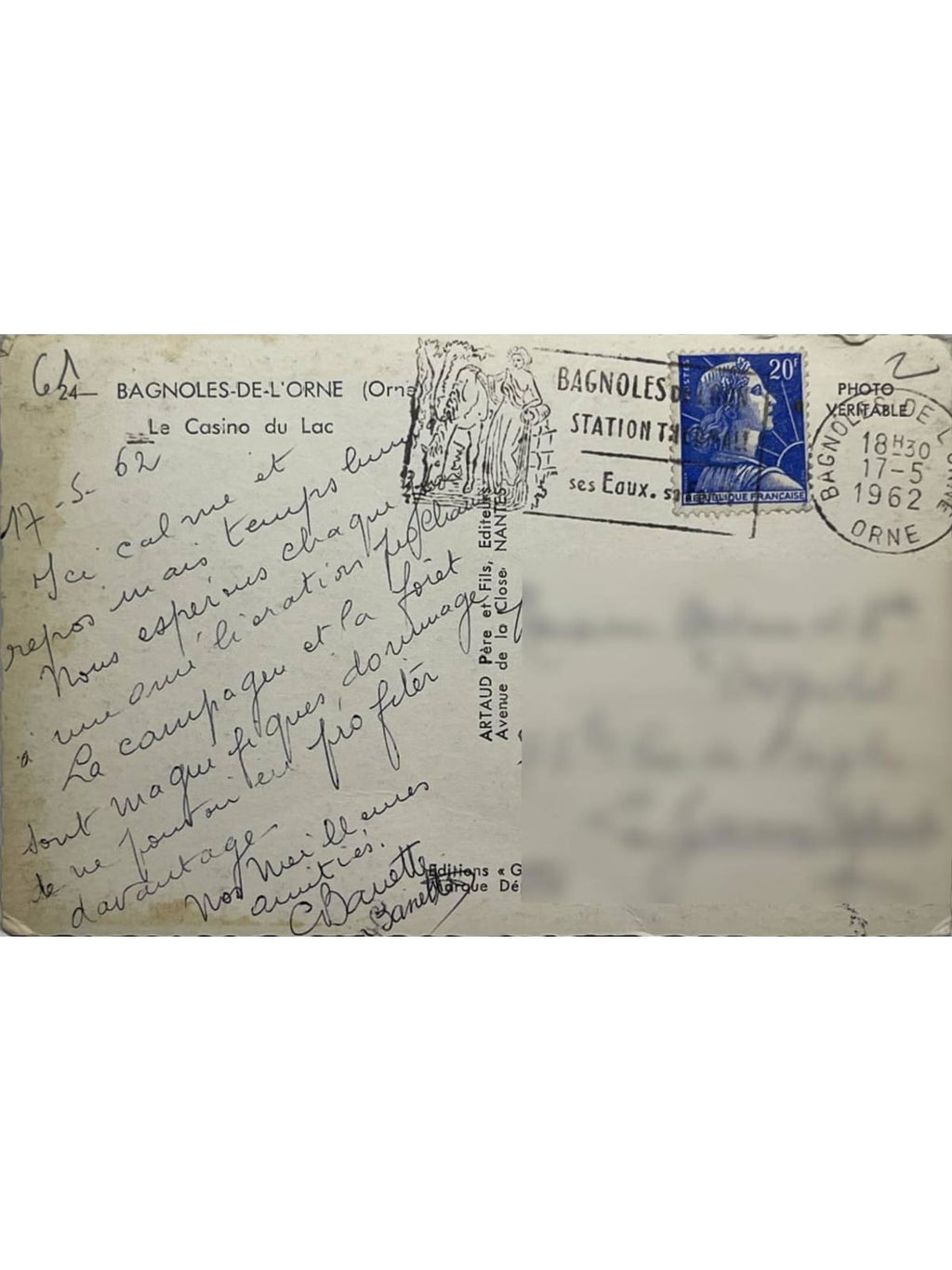Verso de la carte postale