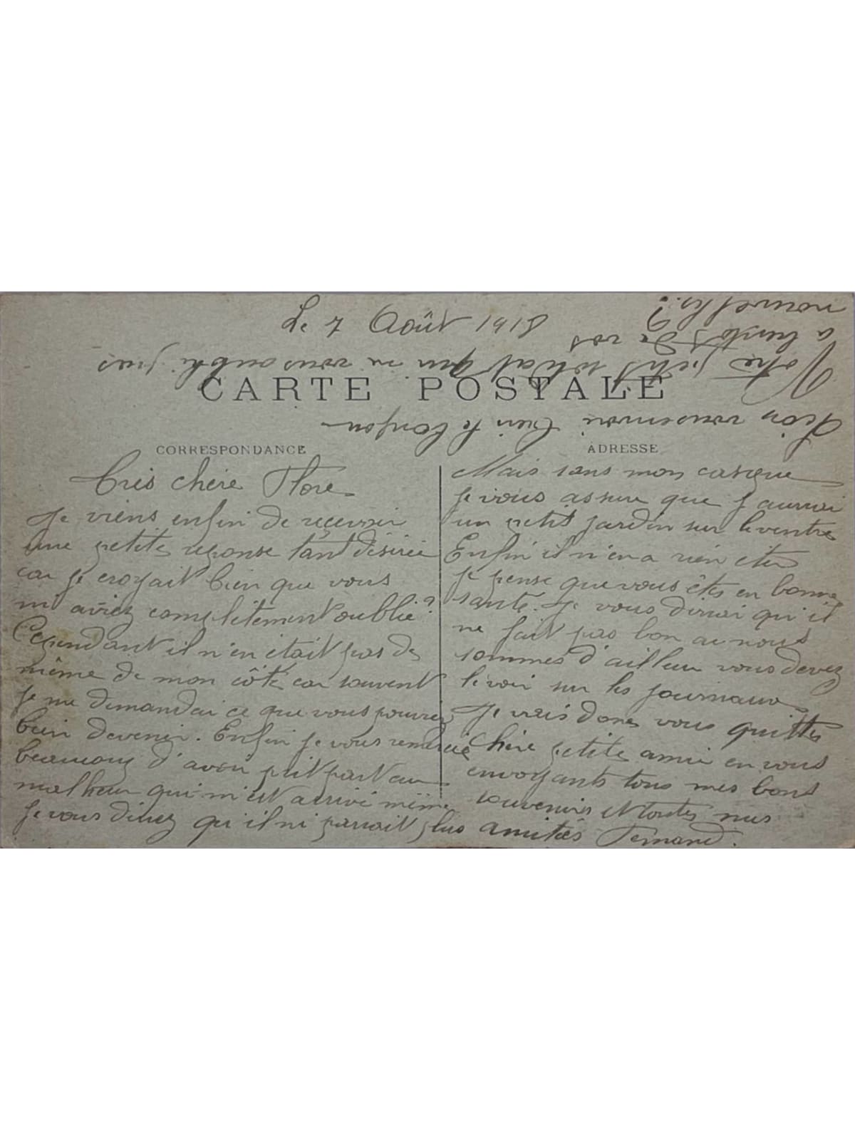 Verso de la carte postale