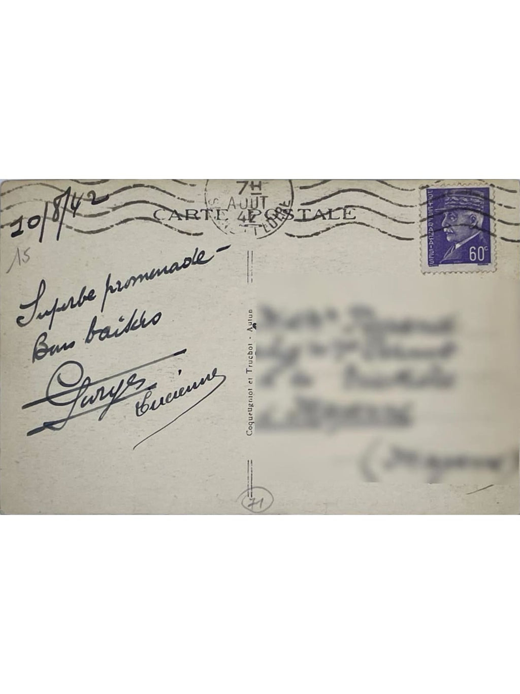 Verso de la carte postale
