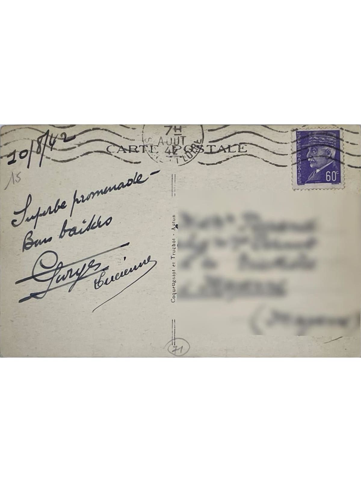 Verso de la carte postale