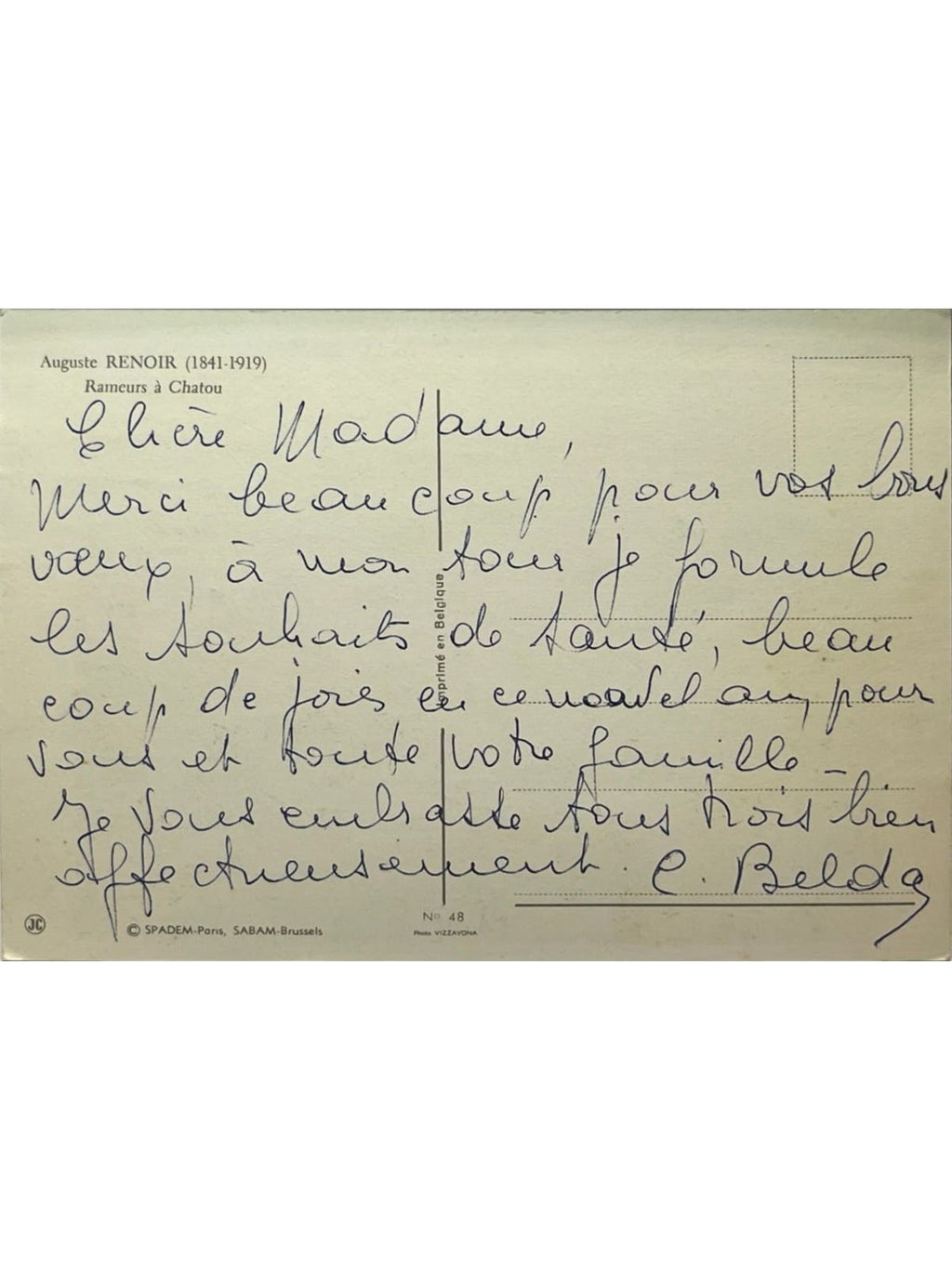Verso de la carte postale