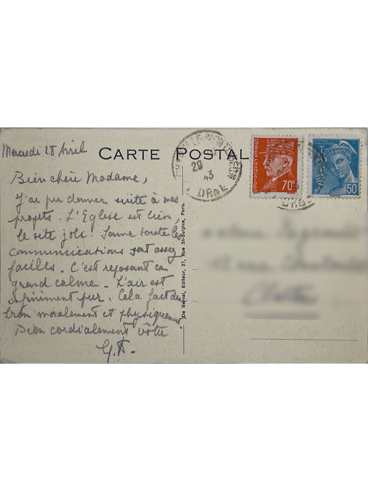 Verso de la carte postale