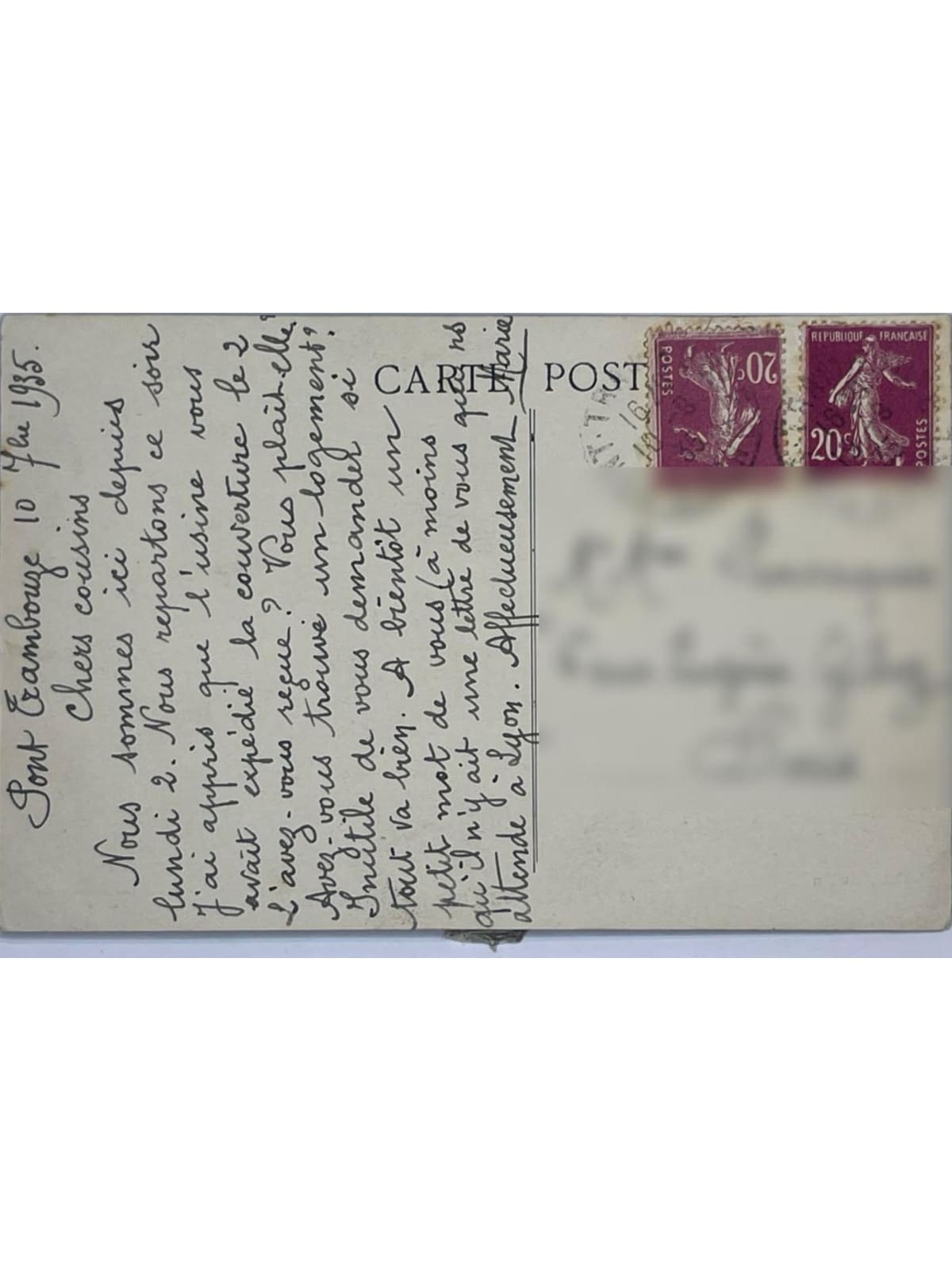 Verso de la carte postale