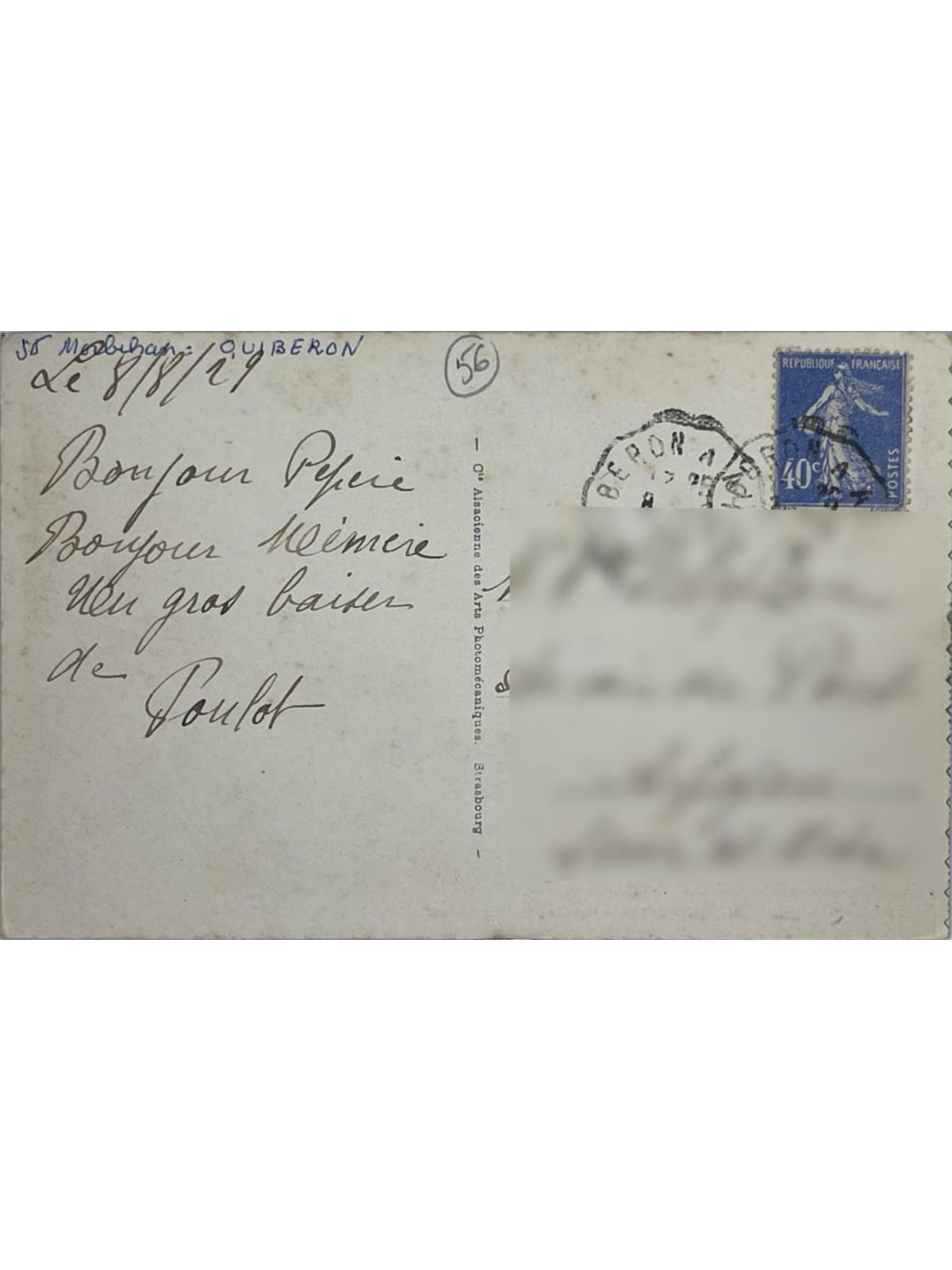 Verso de la carte postale