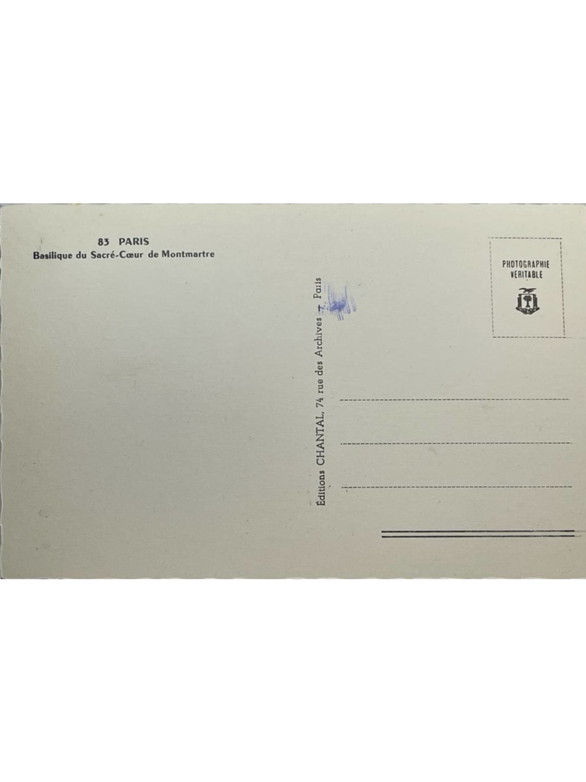 Verso de la carte postale