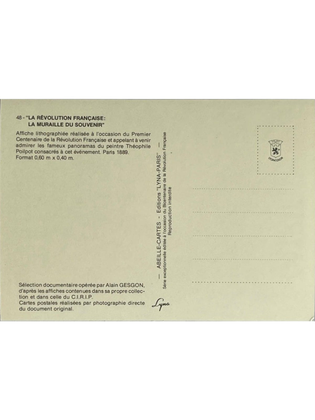 Verso de la carte postale