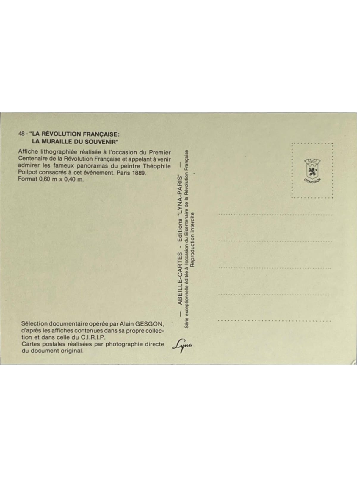 Verso de la carte postale