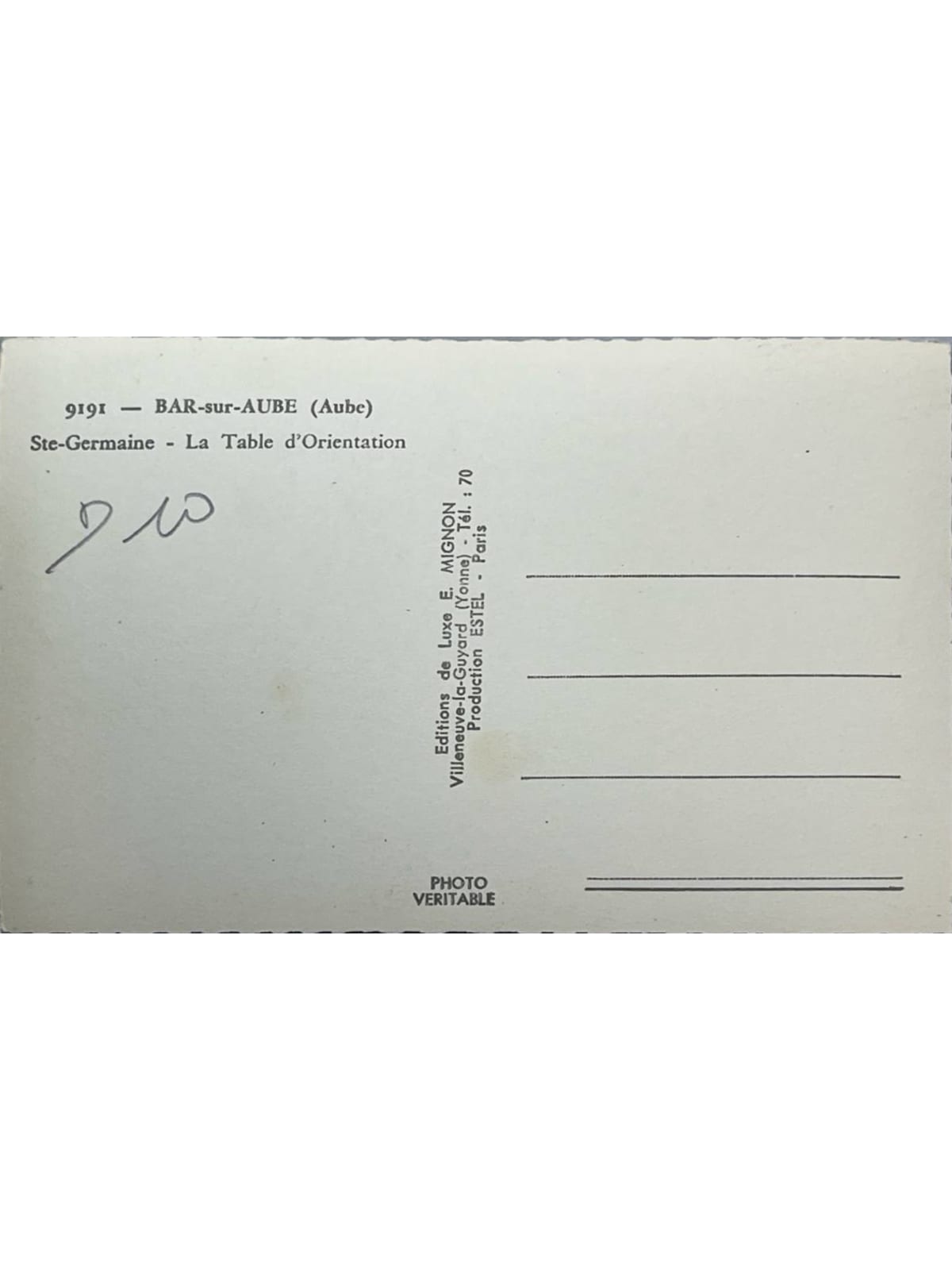 Verso de la carte postale