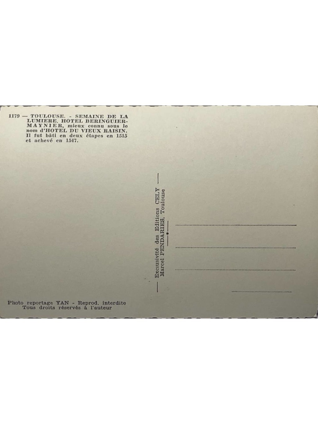 Verso de la carte postale