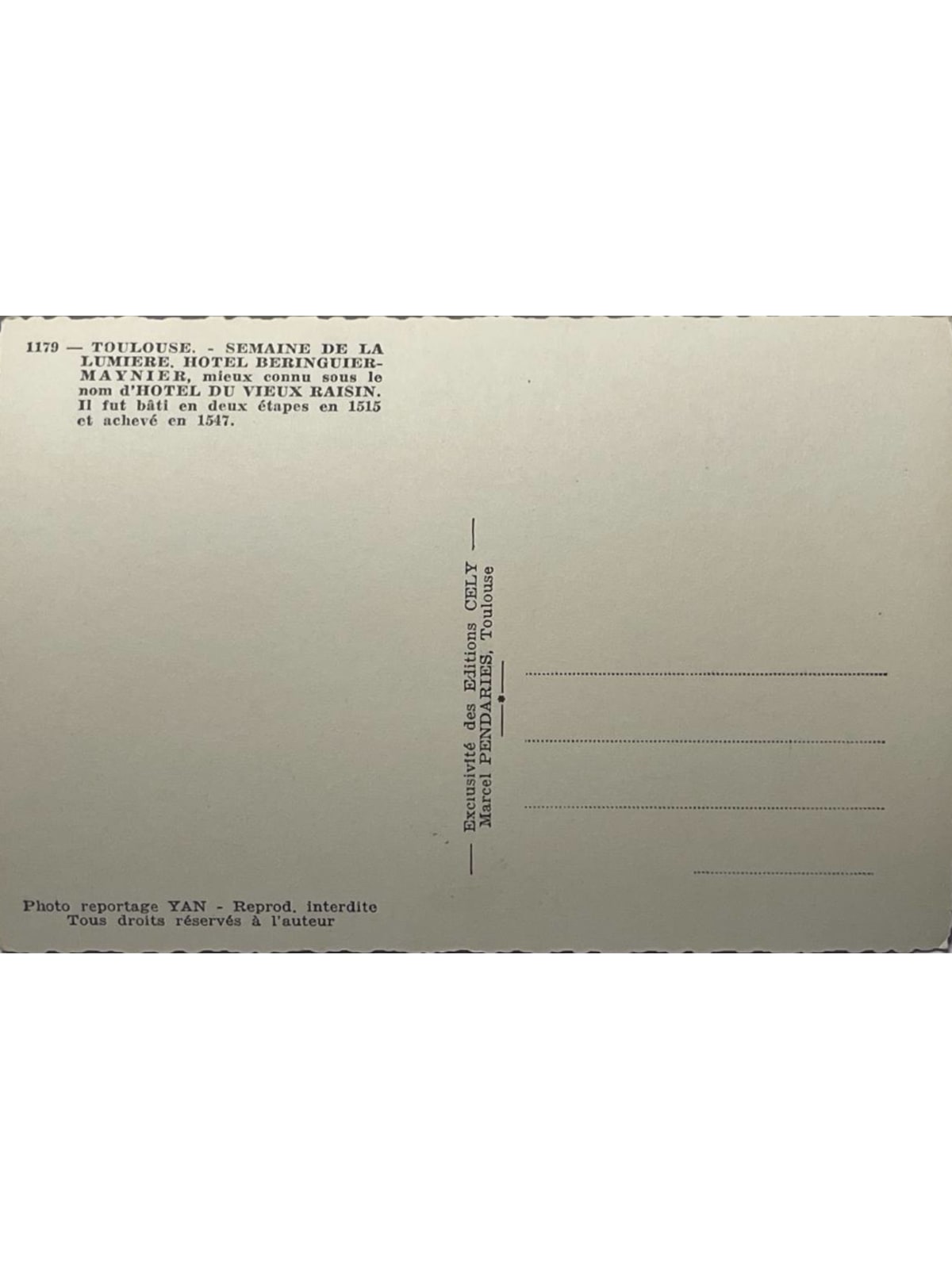 Verso de la carte postale