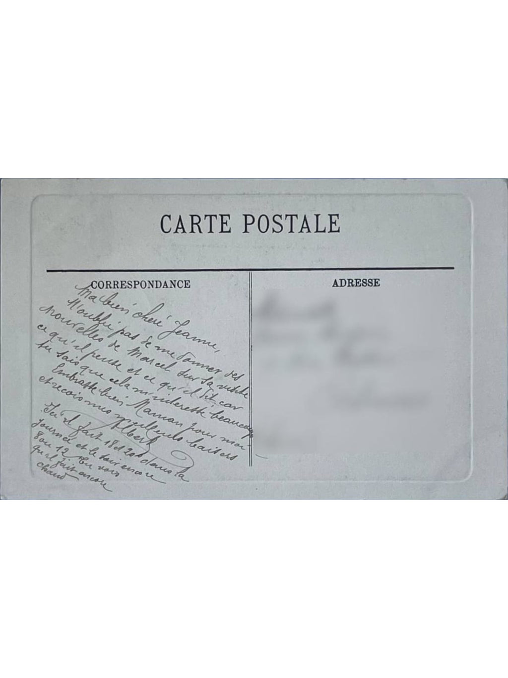 Verso de la carte postale