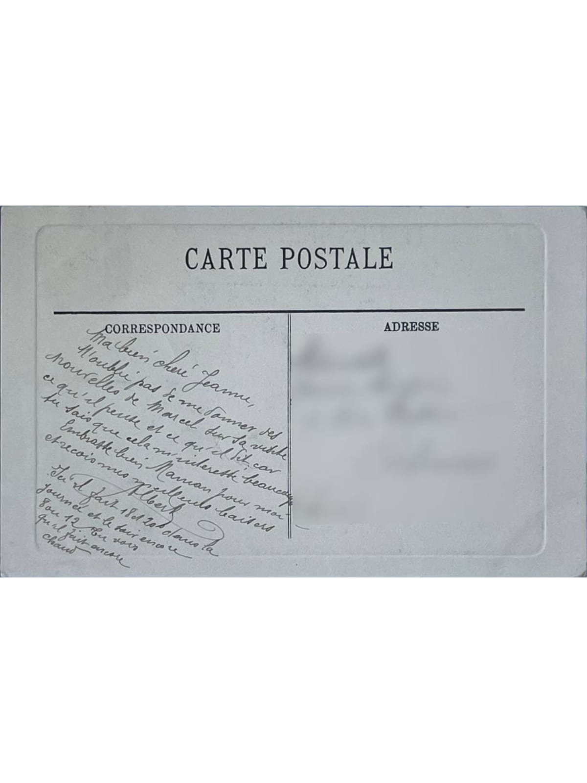 Verso de la carte postale