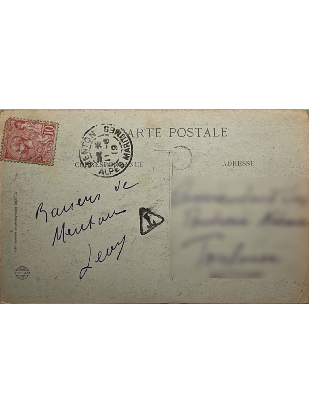 Verso de la carte postale