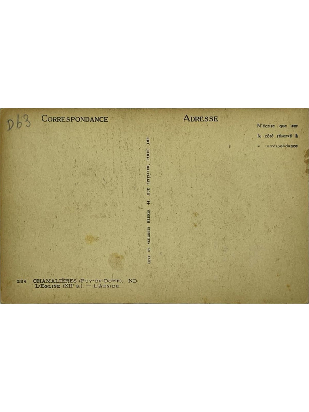 Verso de la carte postale