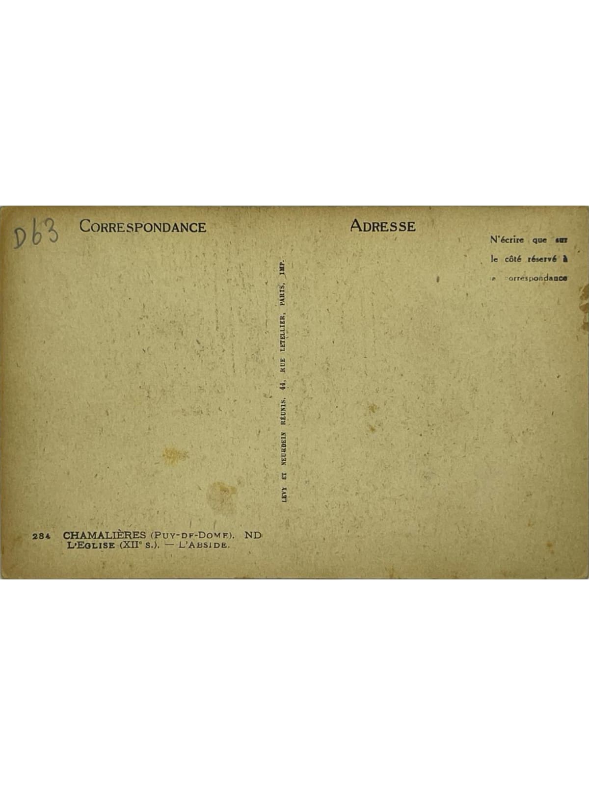 Verso de la carte postale