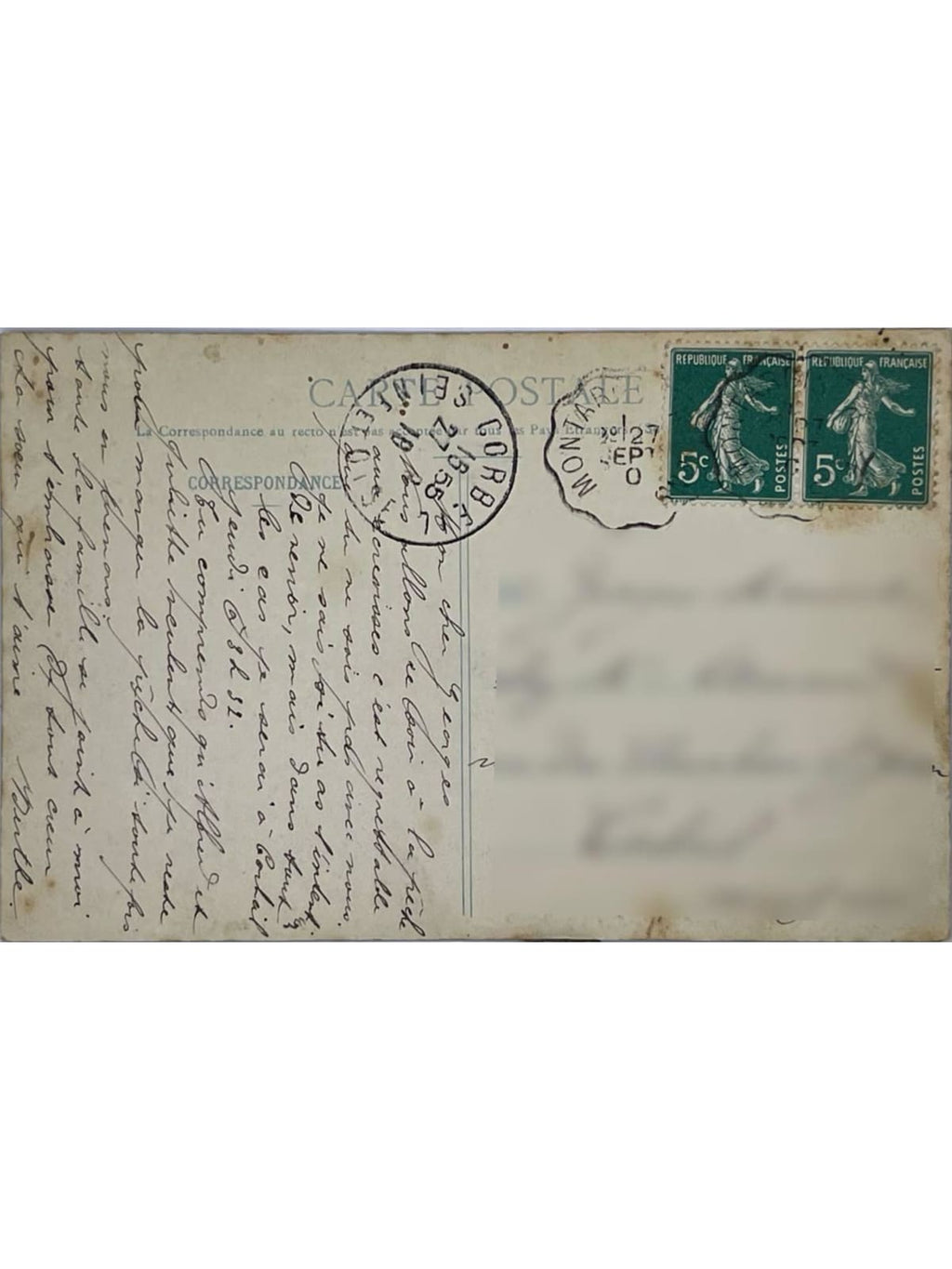 Verso de la carte postale