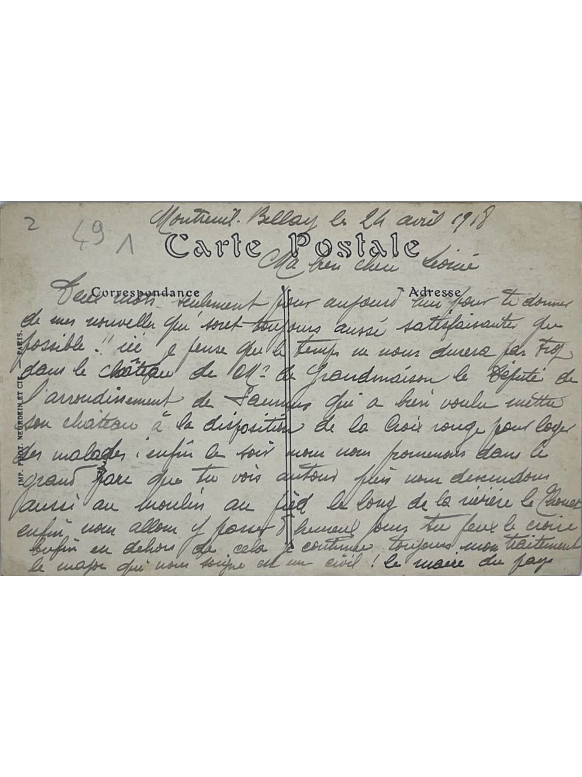 Verso de la carte postale