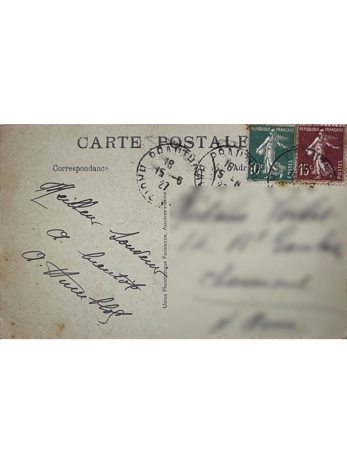 Verso de la carte postale