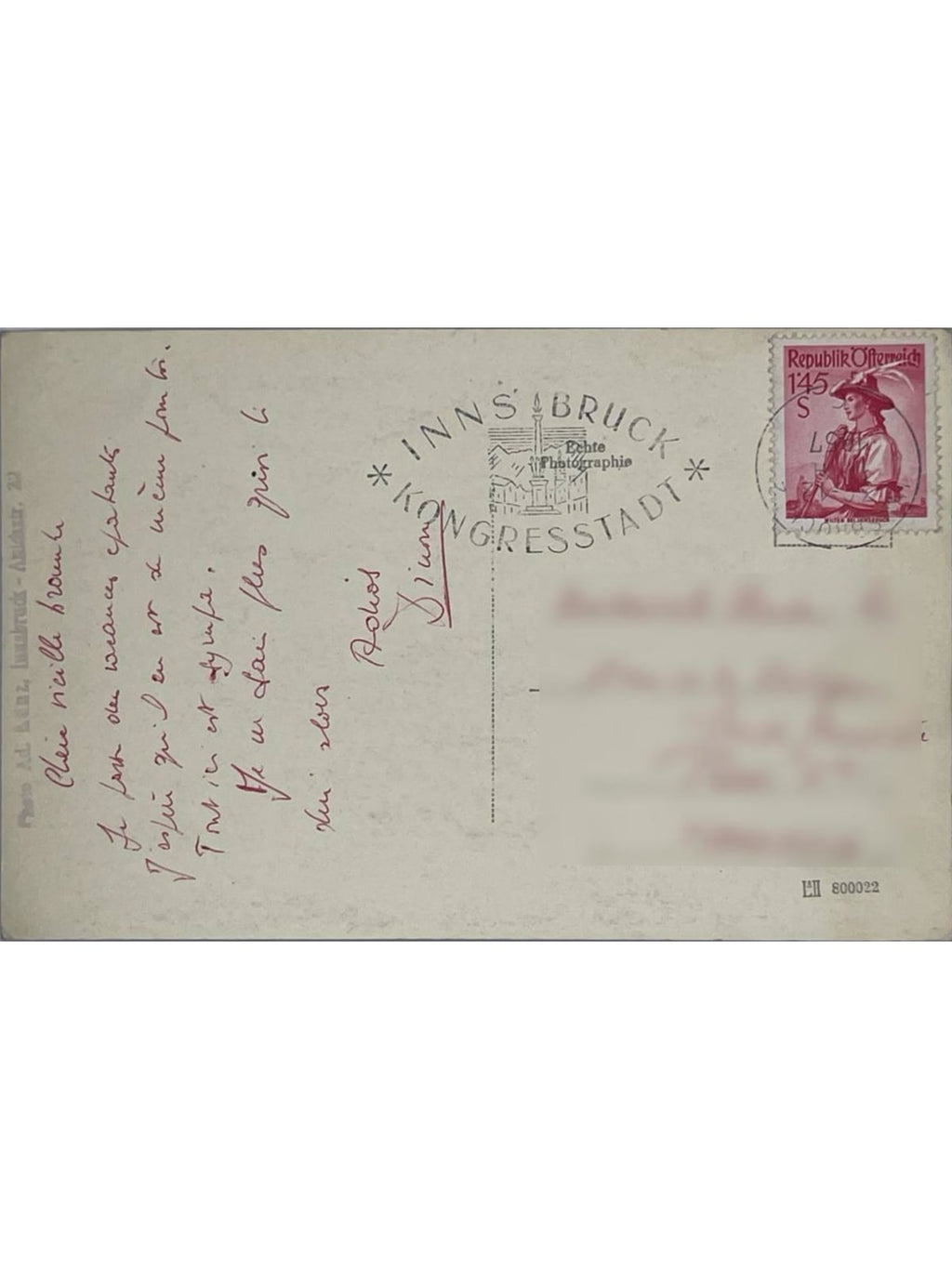 Verso de la carte postale