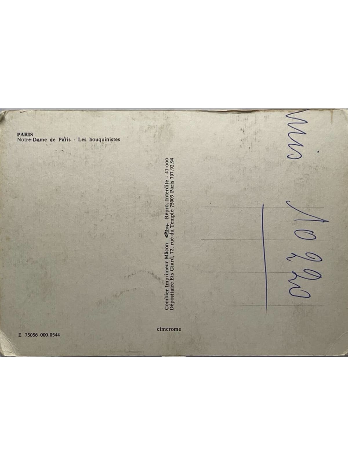 Verso de la carte postale