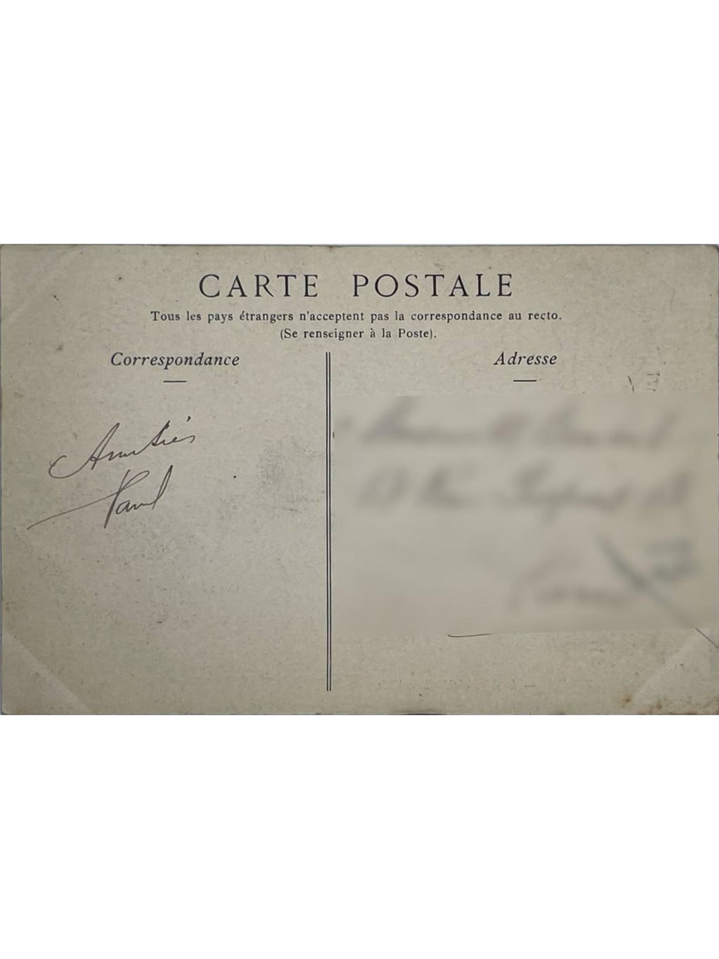 Verso de la carte postale