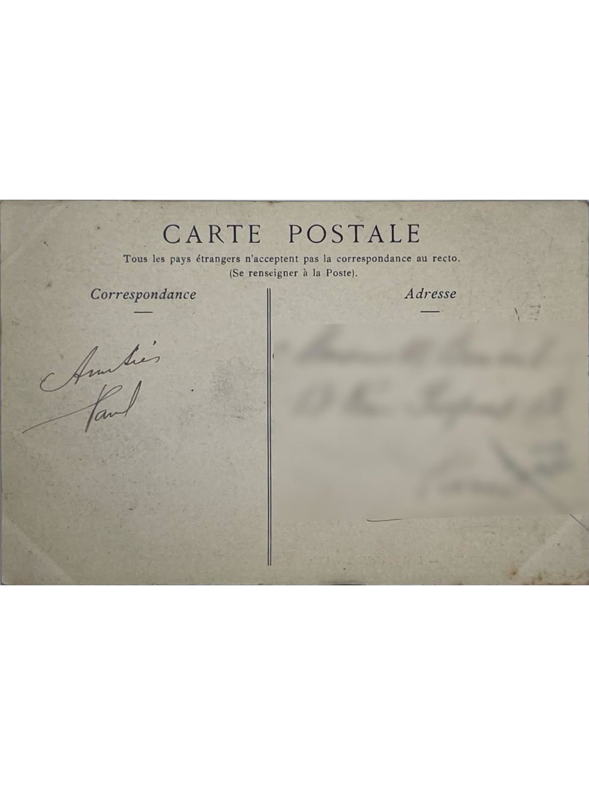 Verso de la carte postale