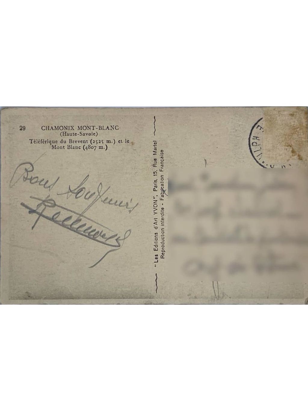 Verso de la carte postale