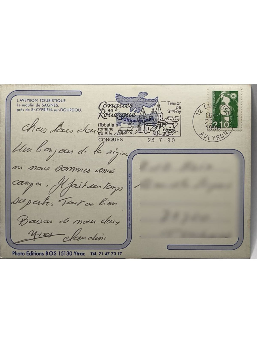 Verso de la carte postale