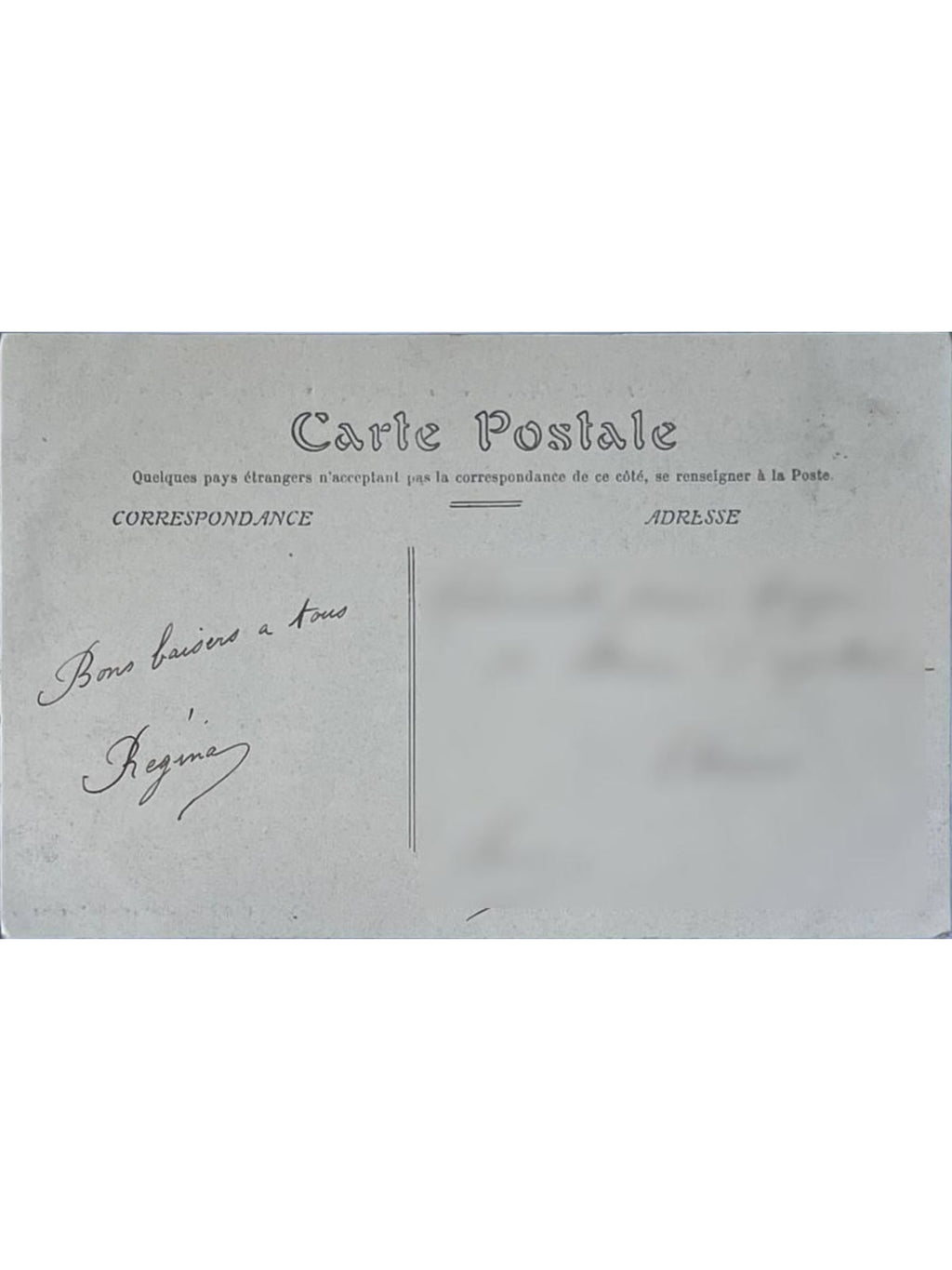 Verso de la carte postale