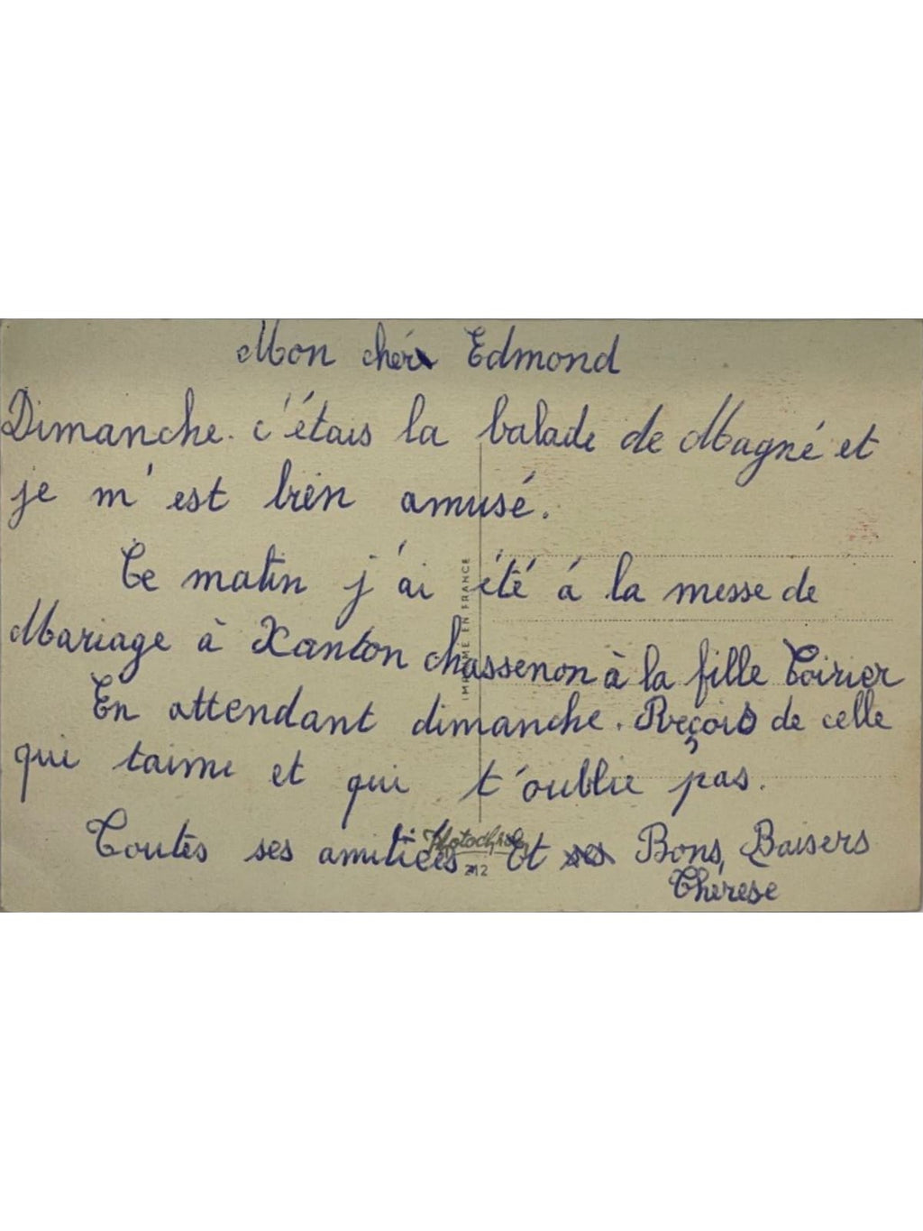 Verso de la carte postale