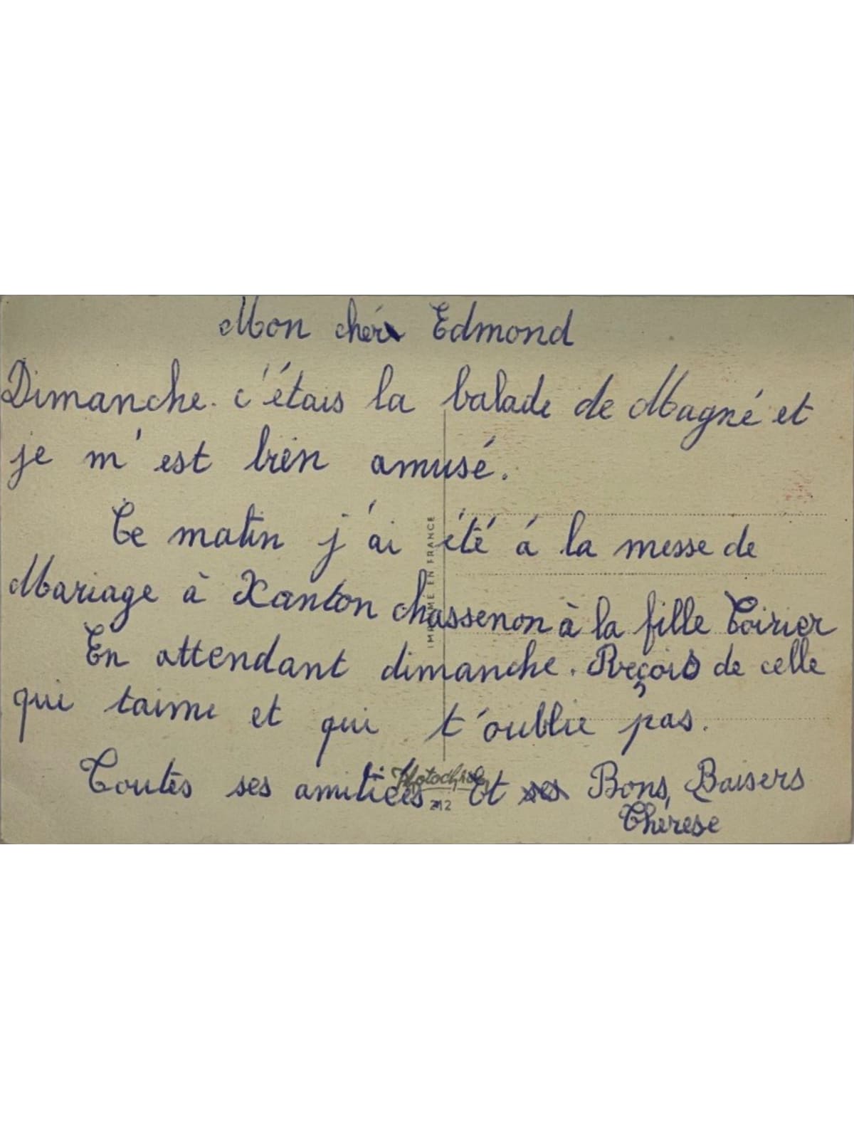 Verso de la carte postale