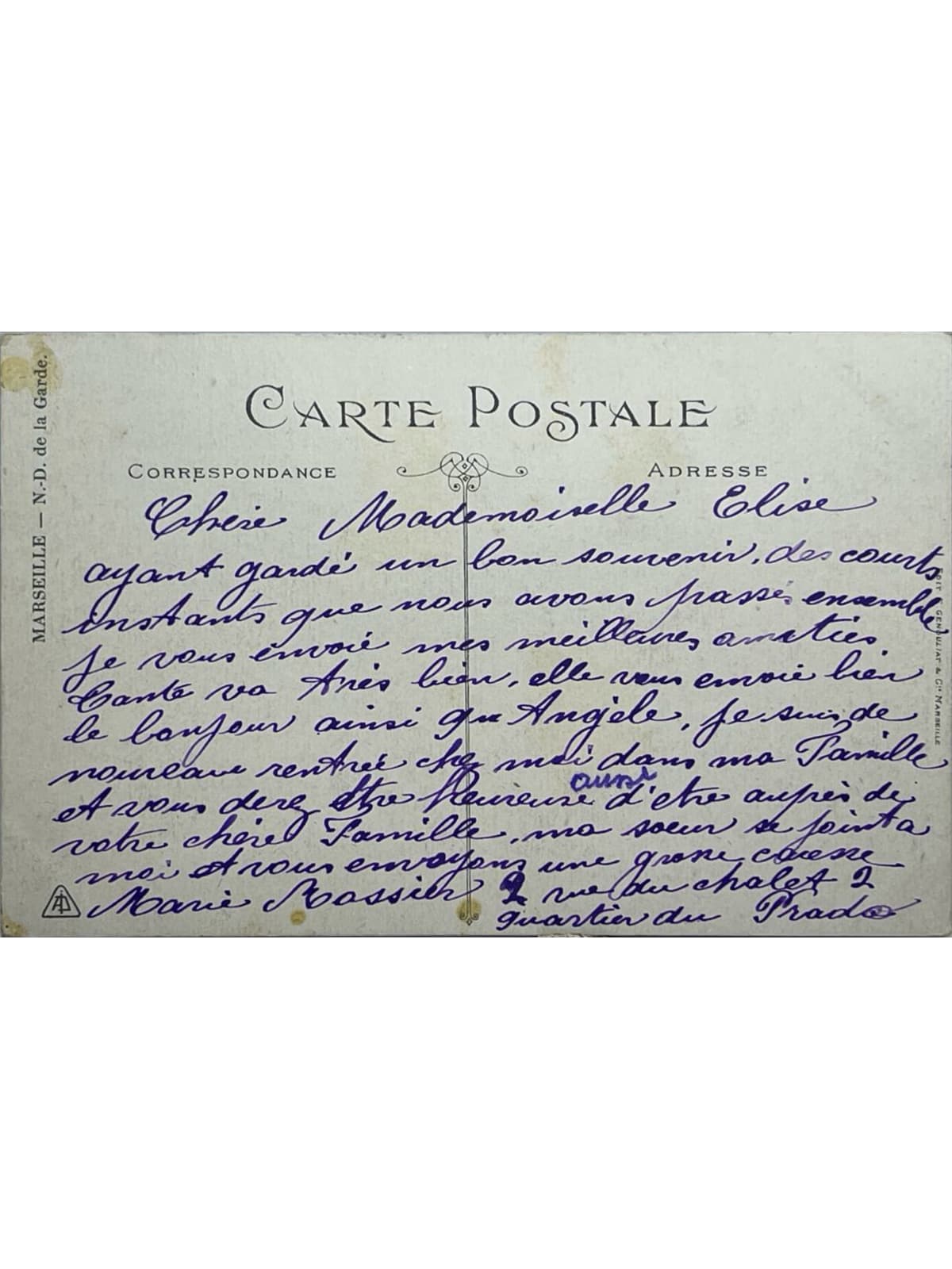 Verso de la carte postale