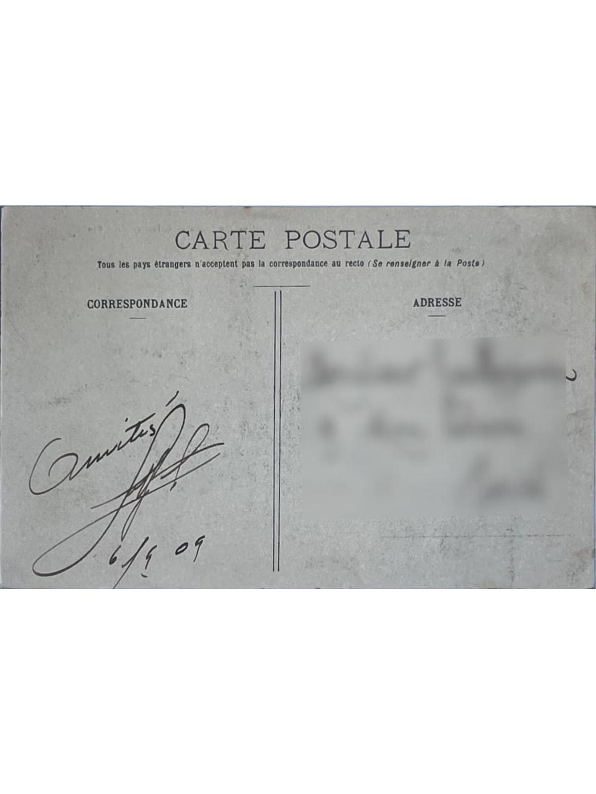Verso de la carte postale
