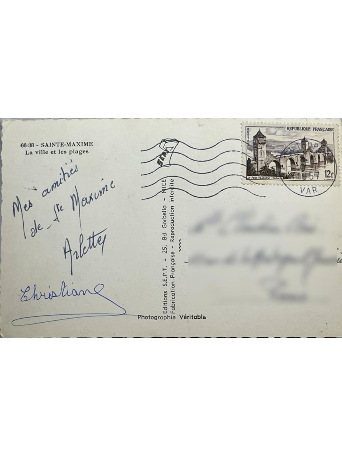 Verso de la carte postale