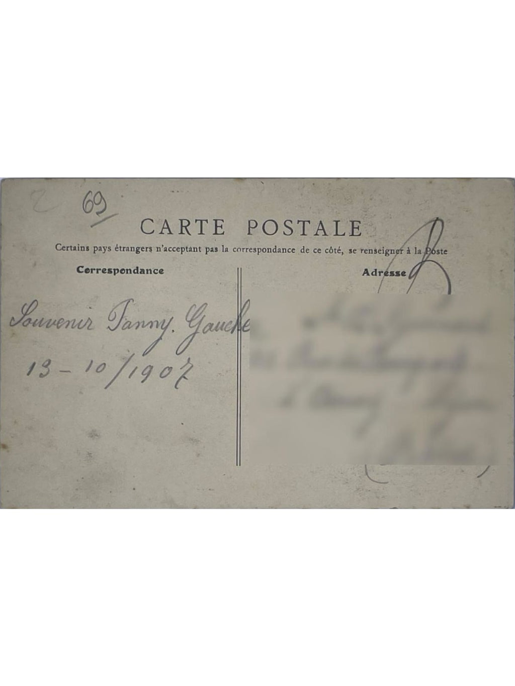 Verso de la carte postale